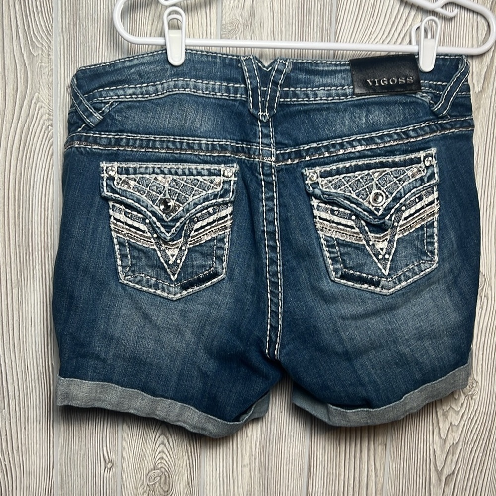 Women’s Vigoss Jean Shorts Bling Size 14 Dark Wash - Picture 5 of 7